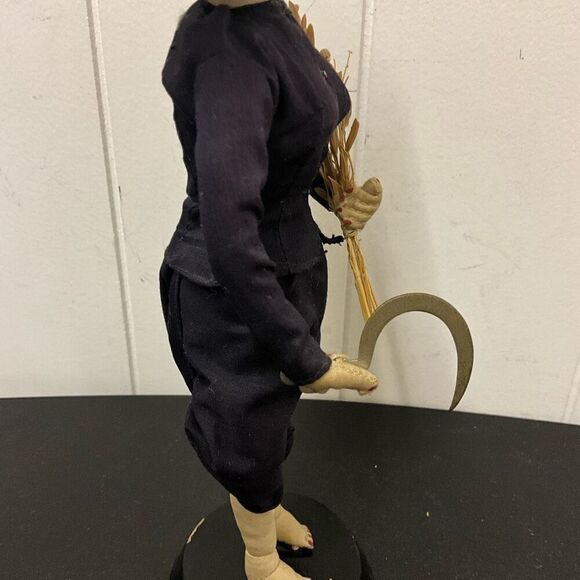 Vintage Handmade European Woman With Wheat and Scythe Figurine Doll 10" Tall - Picture 7 of 12